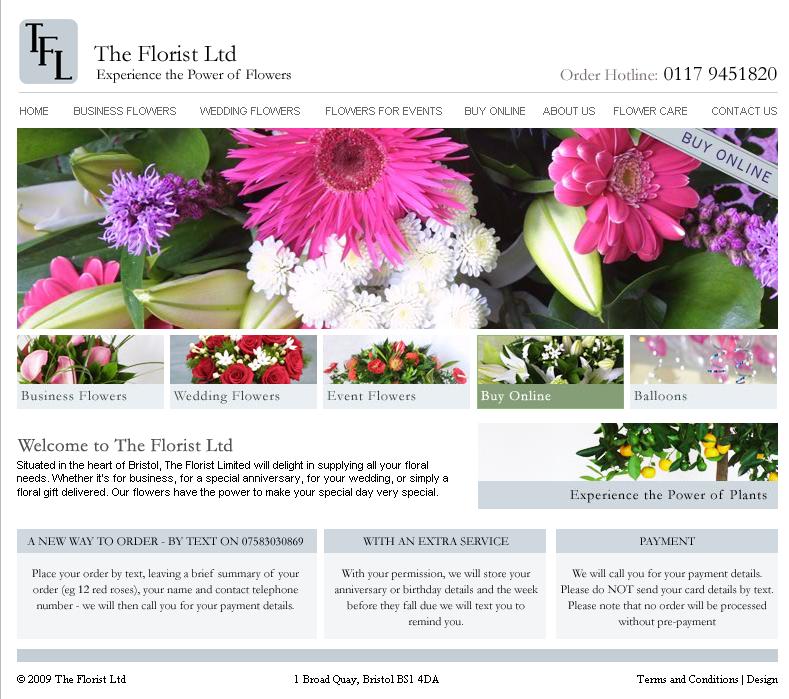 GWS Media's website for Bristol-based, The Florist Ltd